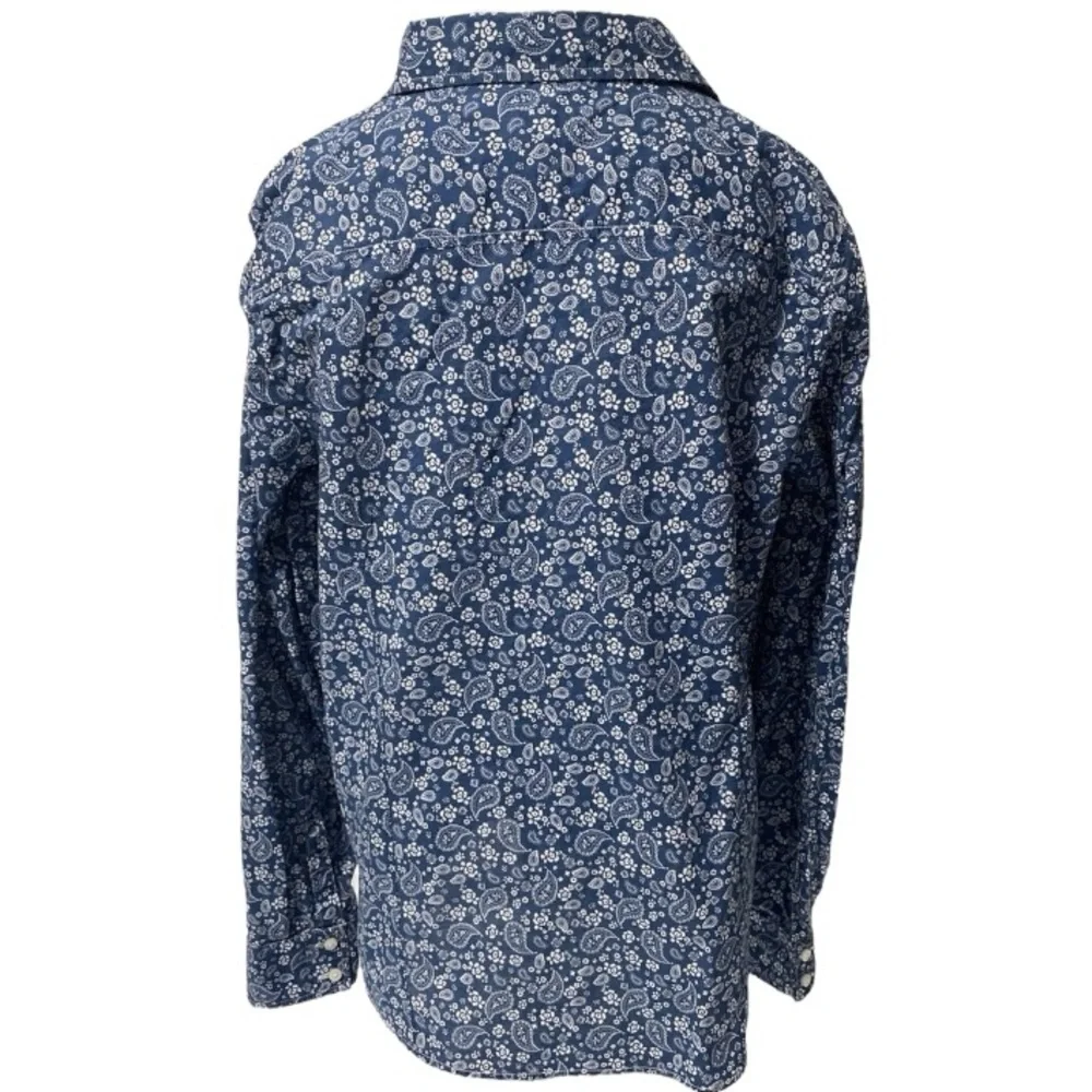 Vintage Floral Blouse Tommy Hilfiger Chambray Blue Cotton Minimalist Size XL - Picture 5 of 17